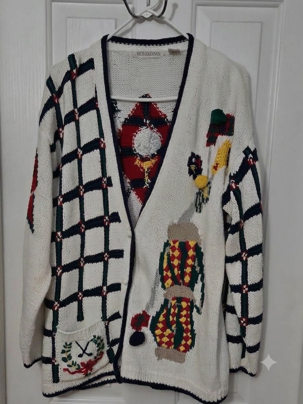 Vtg Heirloom Knit Embroirery Sweater Cardigan Golf Theme Sz Large